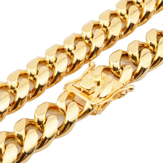 Hot Stainless Steel Link Gold Miami Cuban Border Chain